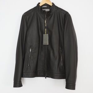 New with Tags Canali Matte Leather Biker/Bomber Jacket Size 52 Italy=US L